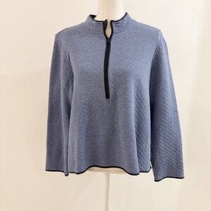 J Jill Fit Petite Blue Navy 1/2 Zip Quilted Trim Pullover Sweatshirt Size LP